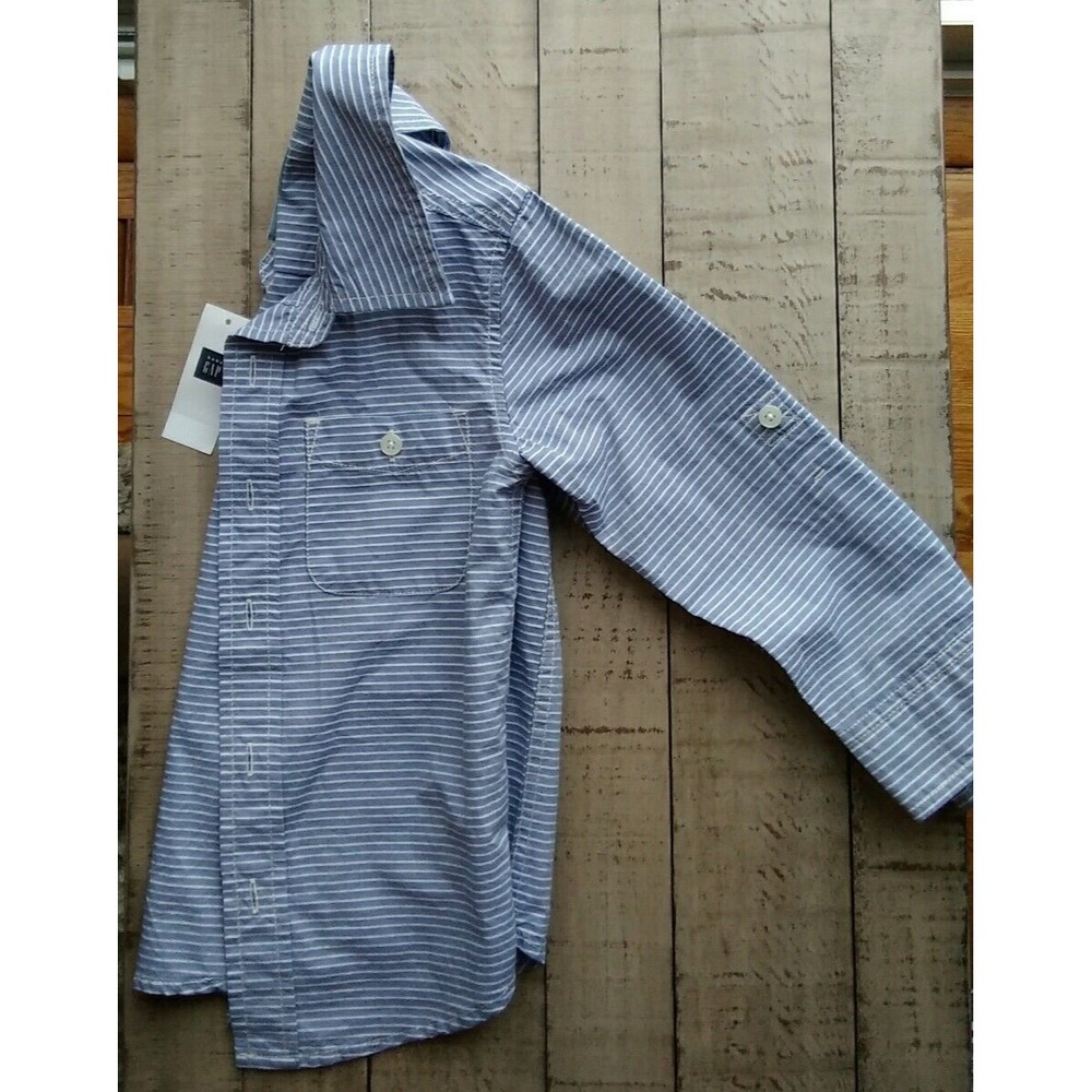 new baby gap boys 4 stripes dress button down shirt blue long sleeves cotton - Picture 5 of 5